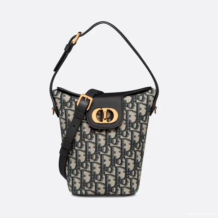 Bucket Amber Blue Motif Dior Bag Canvas Oblique Mini 0416 Luxury
